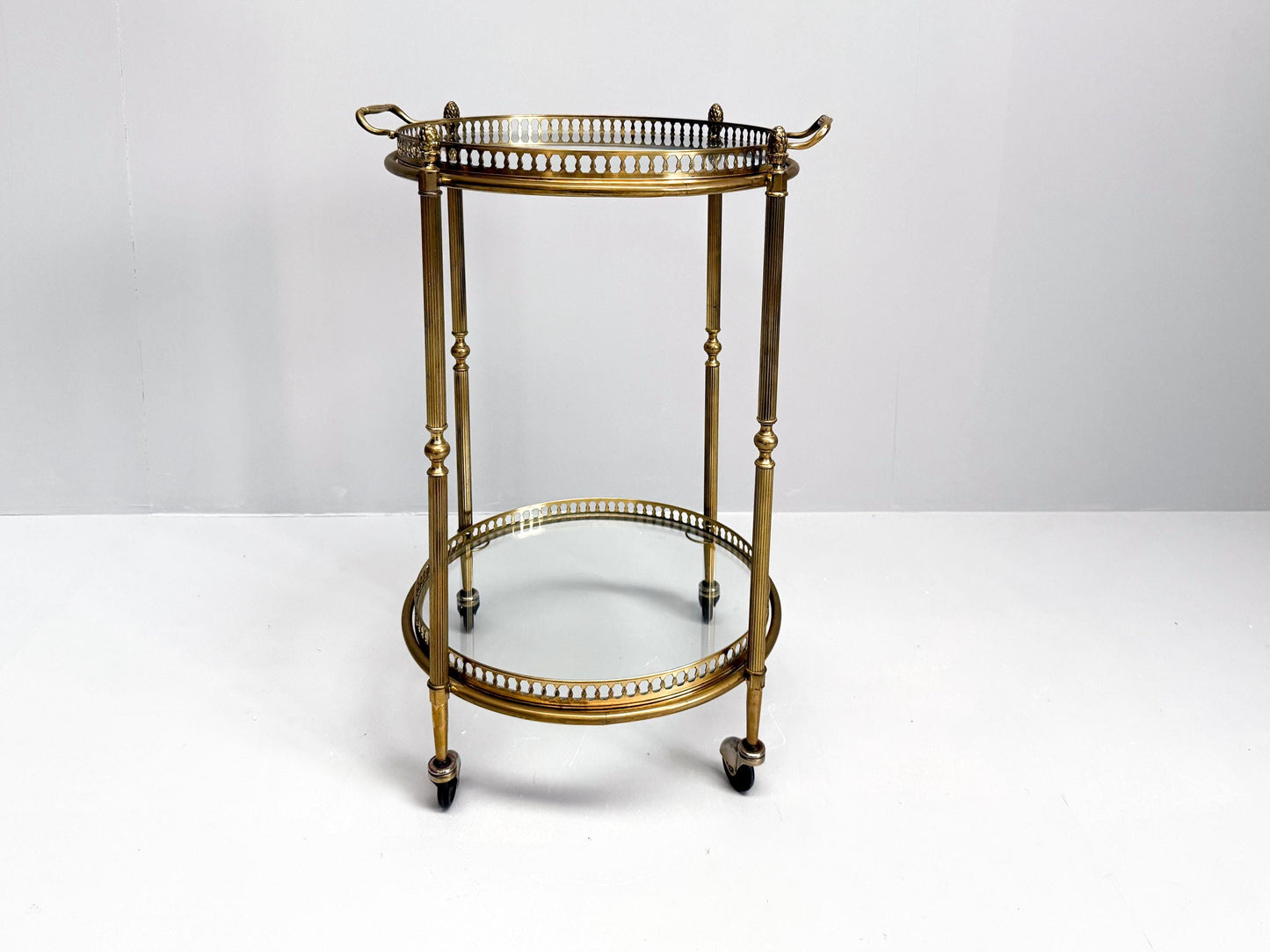 Vintage Mid-Century Brass & Glass Bar Cart, Hollywood Regency Serving Cart