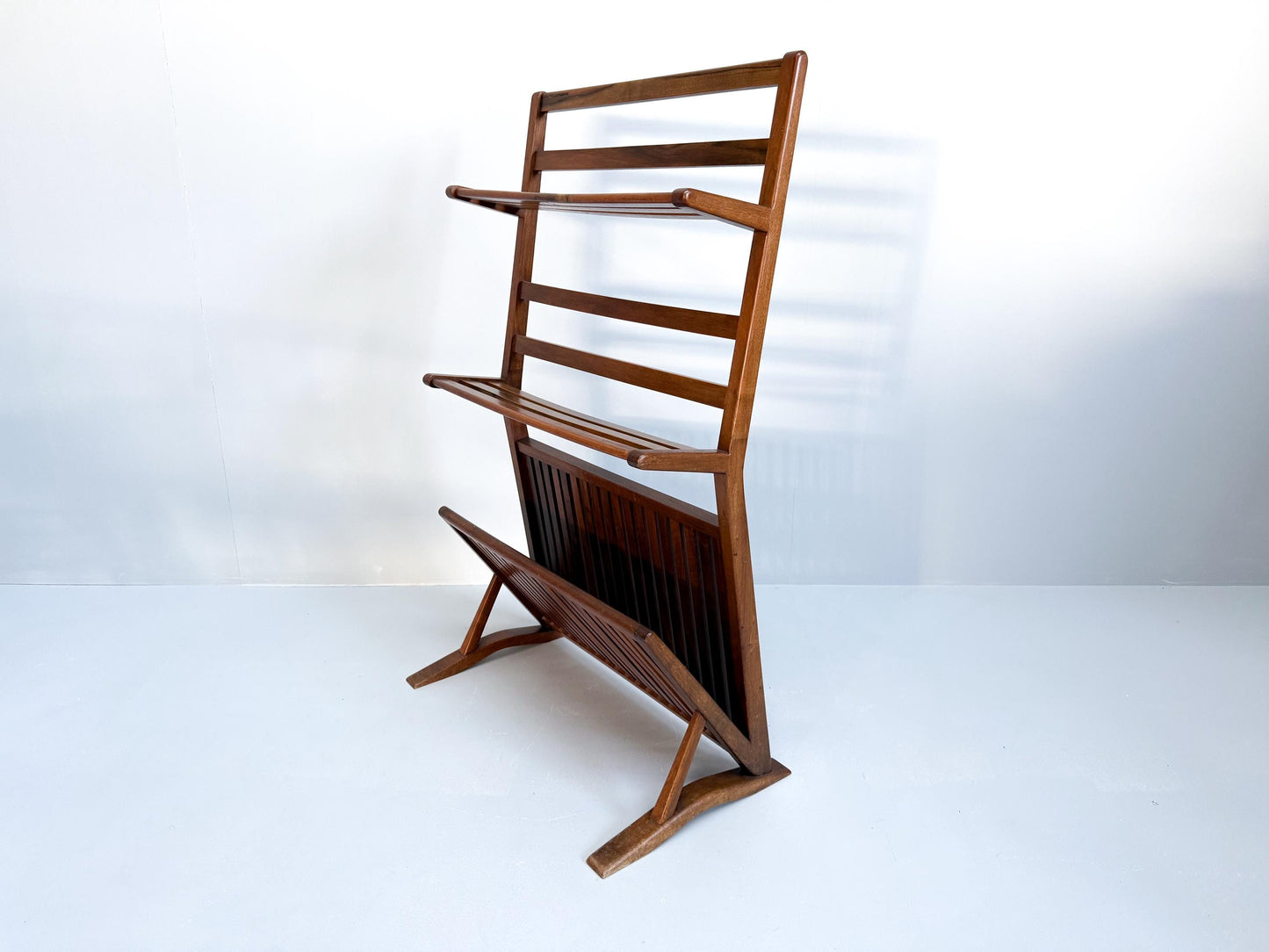 Vintage Mid-Century Walnut Bookshelf and Magazine Rack (1960s)