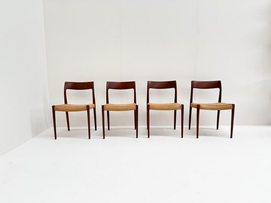 Set of 4 Niels Otto Møller Model 77 teak dining chairs Denmark 1960s