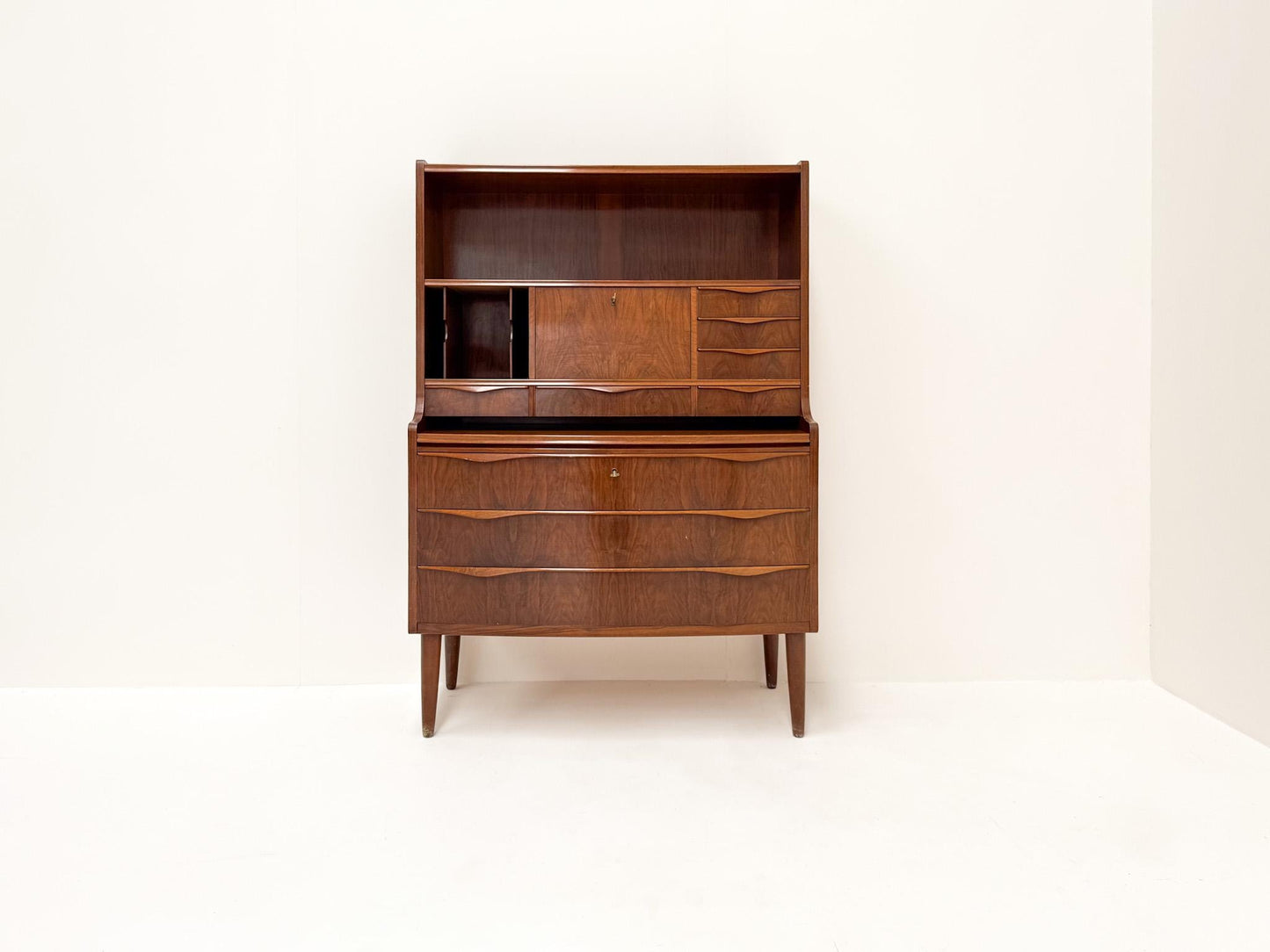 Erling Torvits Walnut Secretary Desk with Wave Front, Denmark, 1960s