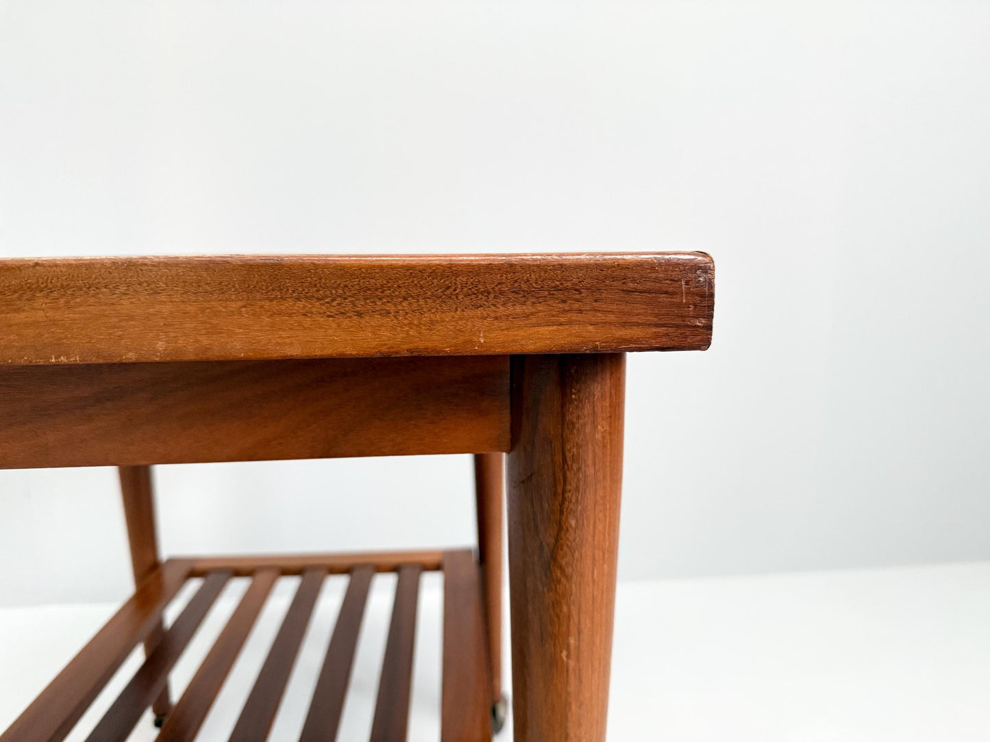 Vintage Mid-Century Modern Wooden Bar Cart Slatted Shelf