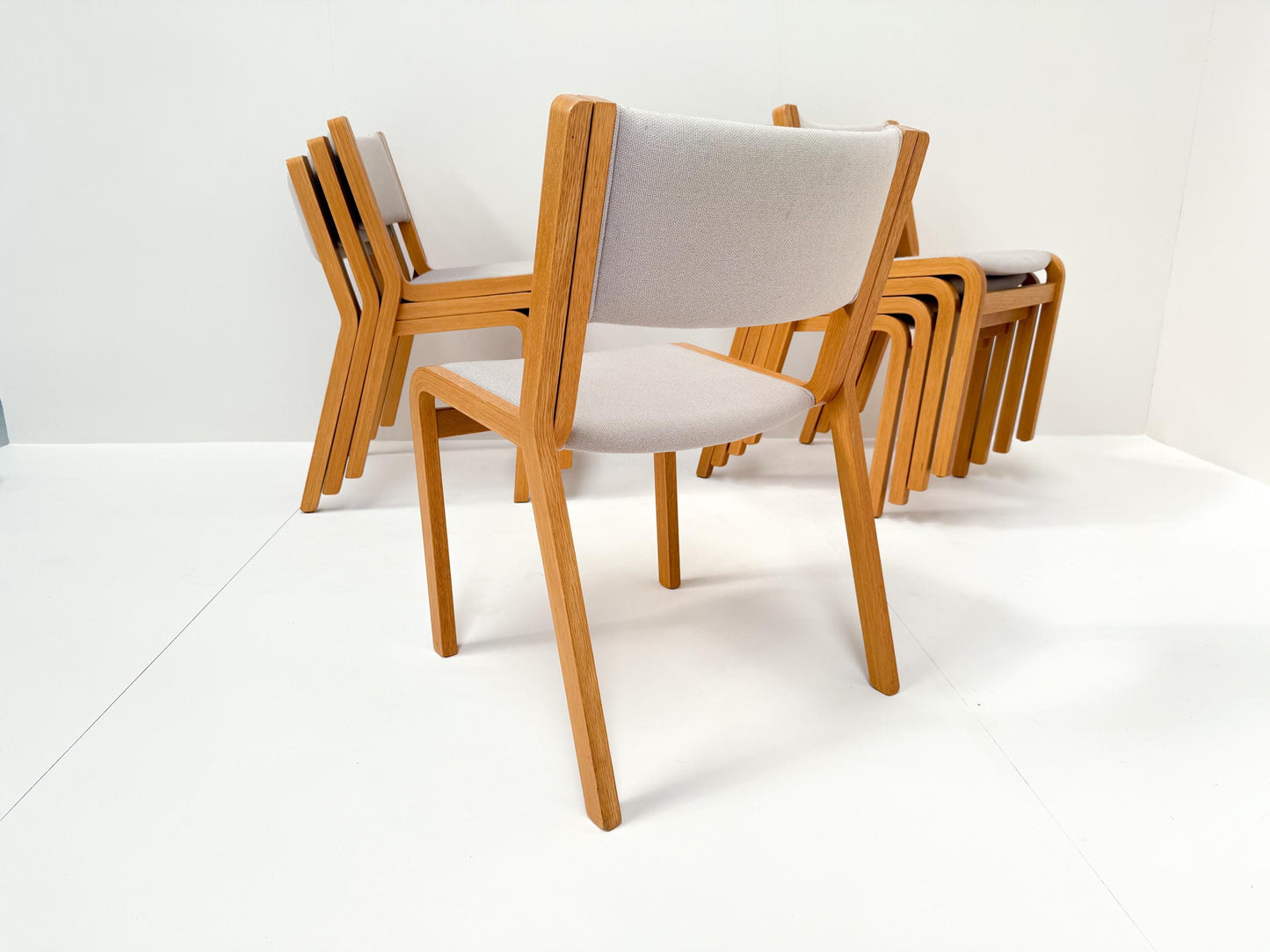 Set of 8 Danish Modern Bentwood Beech Stacking Chairs, 1970s